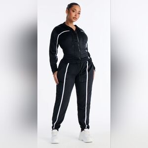 Black Velour Joggersuit with White Trim